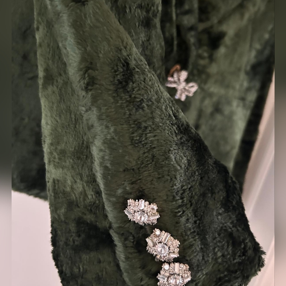 Velvet vintage Fuzzy Soft Blazer Evening Jacket w/Brooch - Picture 3 of 4